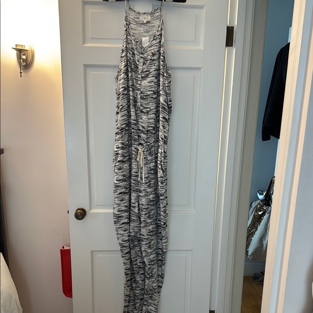 LOFT Black and White Abstract Jumpsuit